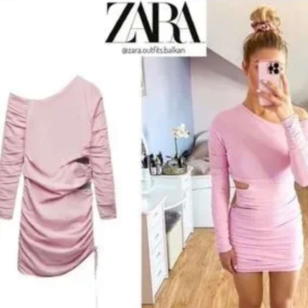Zara Draped Knit dress Jersey pink‎ Blogger Fav Curvy Peekhole ruch dress S M